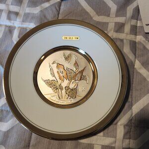 Vintage The Art of Chokin 24K Gold Edge Birds Flowers Decorative Display Plate